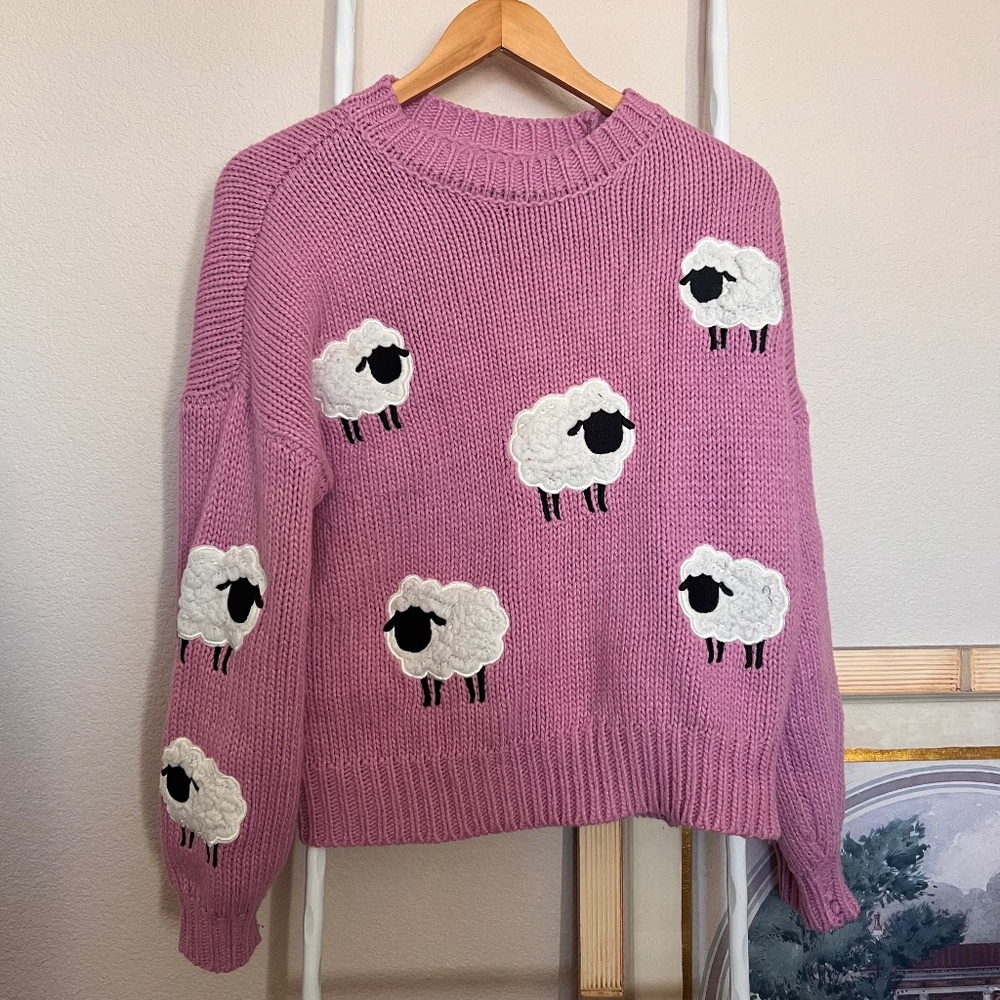 Forever 21 Pink Sheep Sweater - Size Small - Kawaii Cozy Knit - Size S